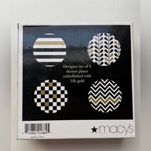 NWB Macy's Designer Set of 4 Dessert Plates Embellished with 14k Gold